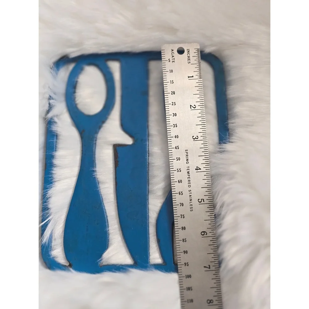 Vintage Blue Metal Cutlery Silhouette Wall Art‎ - Spoon Knife Fork Kitchen Decor